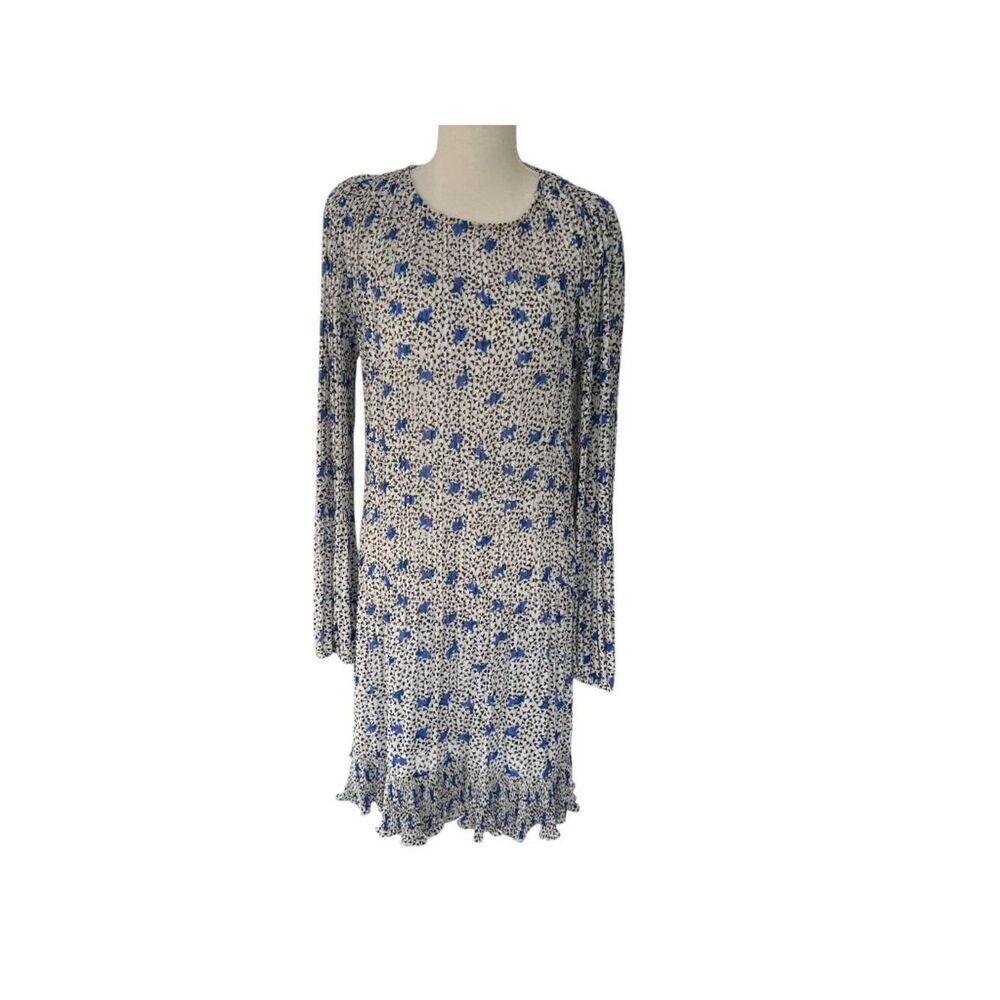 Maje Semi Sheer Floral Pleated Long Sleeve Ruffle Hem Mini Dress Size 40 8 US